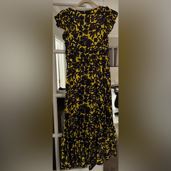 A.L.C. x Revolve Valencia Floral Yellow Purple Cutout Ruffle Sleeve Midi Dress - Picture 3 of 6